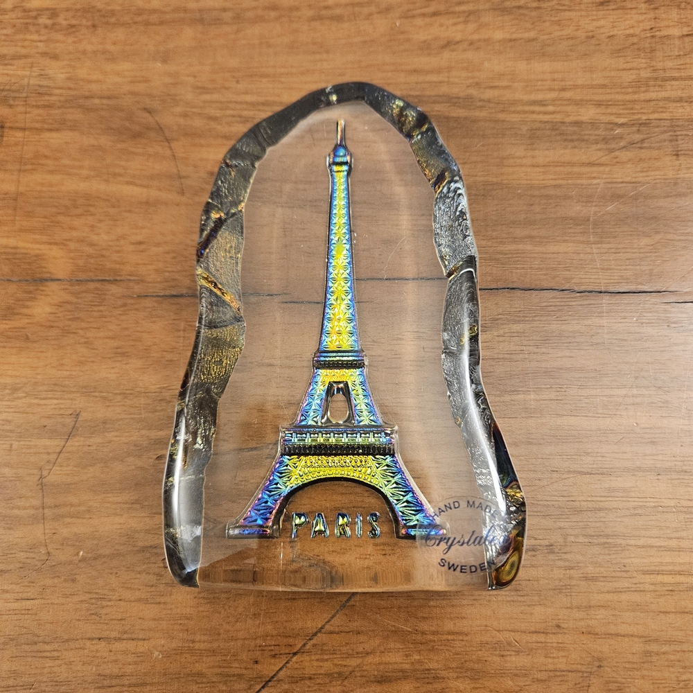 Paris France Souvenir Etched 3D Crystalex Glass Eiffel Tower Paperweight Decor‎